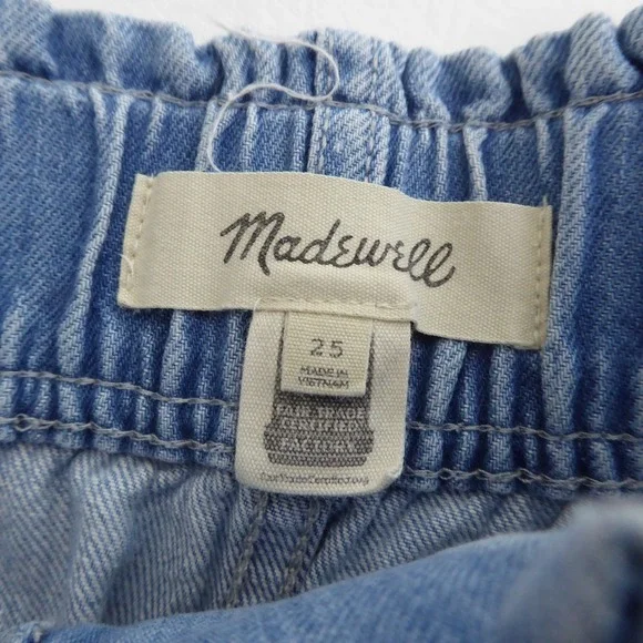 Madewell Womens Denim Pull-On Paperbag Utility Shorts Blue Elastic Waist Size 25 - Picture 6 of 9